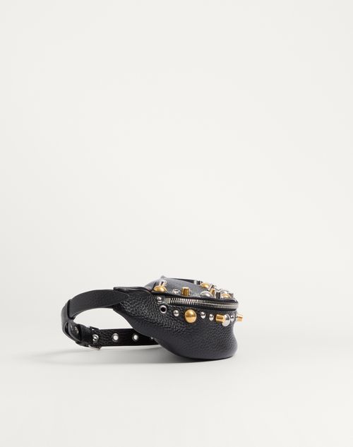 Valentino Garavani - Marsupio Valentino Garavani Nellcôte In Vitello Granato - Nero - Uomo - Marsupi
