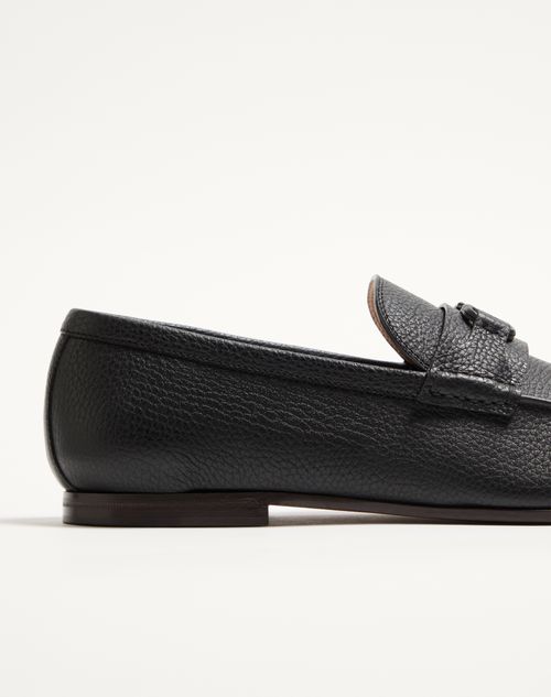 Valentino Garavani - Vlogo Signature Deer Leather Loafer - Black - Man - Loafers And Driver