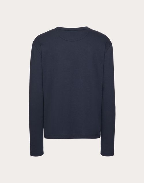 Valentino - Long-sleeve Cotton T-shirt With Vlogo Signature Patch - Navy - Man - T-shirts And Sweatshirts