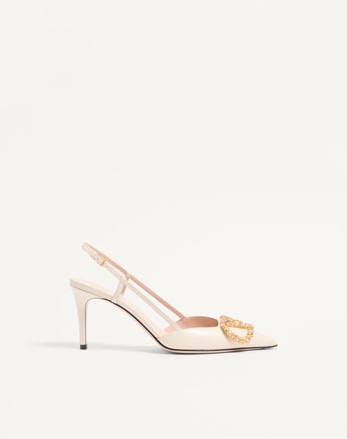 Valentino Garavani - Vlogo Signature Slingback Calfskin Pump With Jewel Logo 80mm - Ivory - Woman - Pumps
