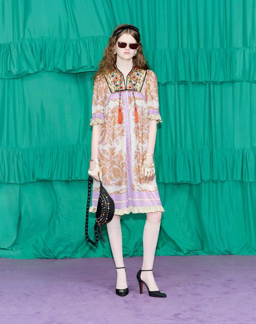 Valentino - Georgette Lurex Dress With Voyage Imaginaire Print - Multicolor - Woman - Dresses