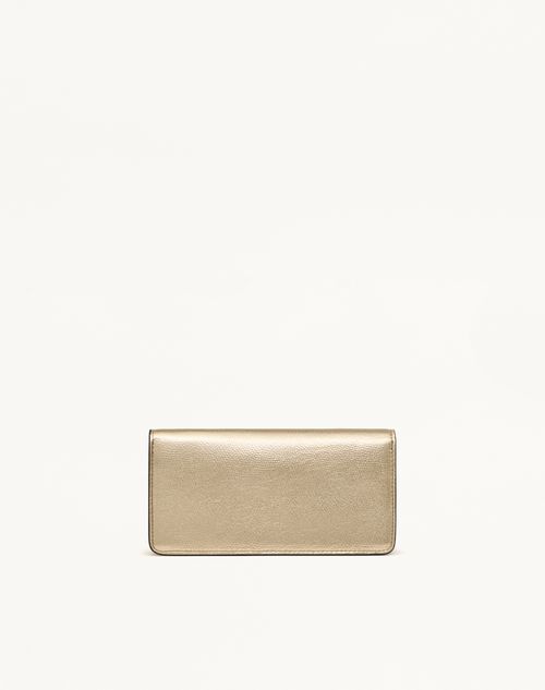 Valentino Garavani - Vlogo Signature Metallic Grainy Calfskin Wallet With Chain - Platinum - Woman - Wallets And Small Leather Goods