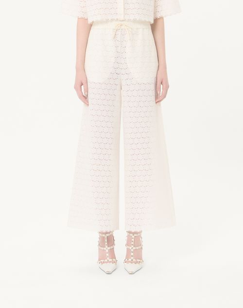 Valentino - Pants In Fleurs A Jour Micro Cotton - Latte - Woman - Trousers And Shorts