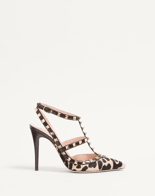 Valentino Garavani Rockstud Pumps With Straps In Pony-effect Calfskin 100mm Woman Natural/brown 42