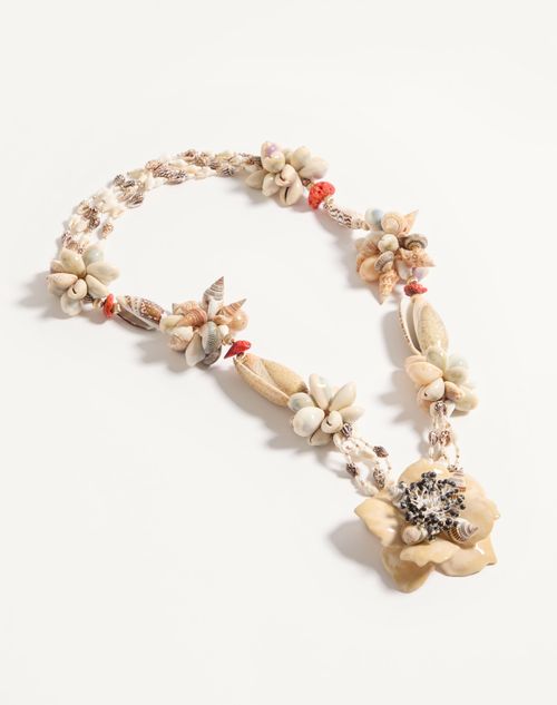 Valentino Garavani - Jardin Aquatique Necklace In Metal, Enamel, Fabric, Shells, Coral And Natural Pearls - Gold/ivory - Woman - Jewelry