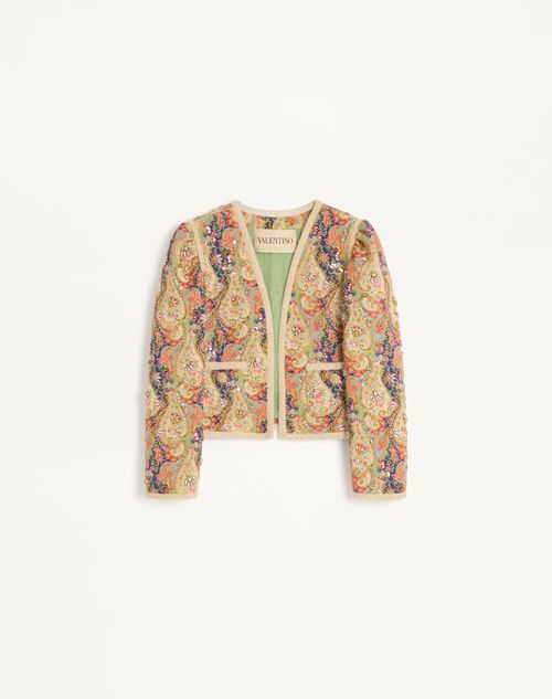 Valentino - Piquet Jacket With Voyage Imaginaire Paisley Print - Multicolor - Woman - Jackets And Blazers