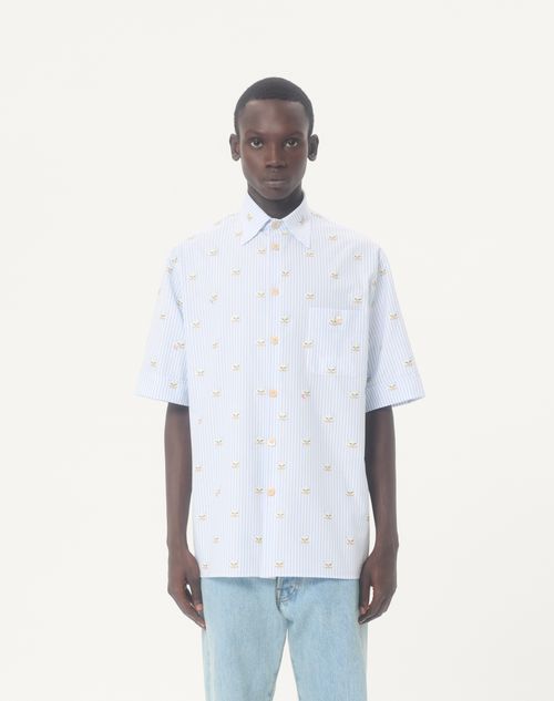 Valentino - Camicia Valentino In Cotone Oxford Con Stampa Le Chat De La Maison - Azzurro/bianco - Uomo - Camicie