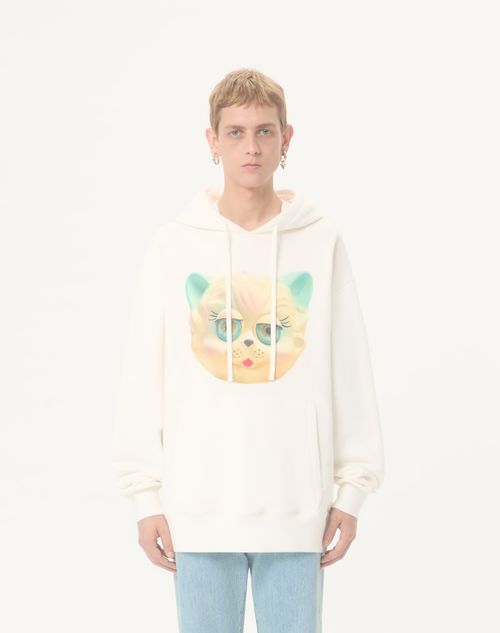 Valentino - Valentino Cotton Hooded Sweatshirt With Le Chat De La Maison Print - Ivory - Man - Tshirts And Sweatshirts