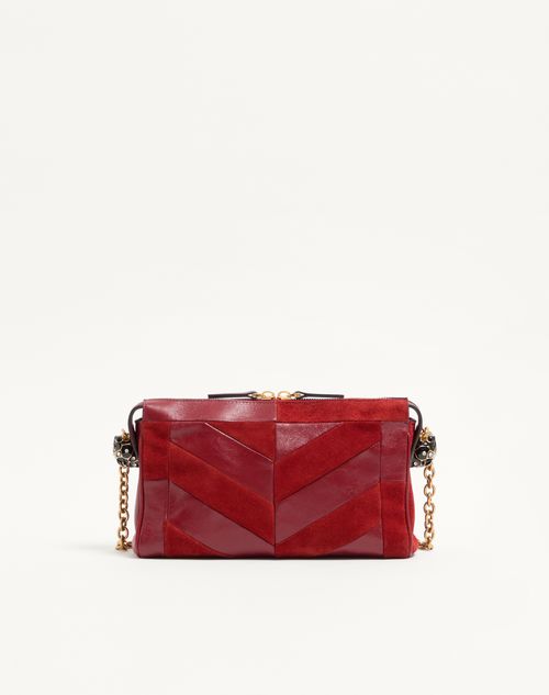 Valentino Garavani - Valentino Garavani Panthea Small Shoulder Bag In Suede And Nappa With Chevron Pattern - Red - Woman - Shoulder Bags