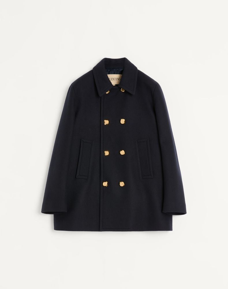 Valentino Men's Marine Double-Breasted Wool Felt Coat Man 50