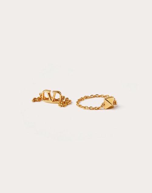 Valentino Garavani - Mini Vlogo Signature Metal Ring Set - Gold - Woman - Jewellery