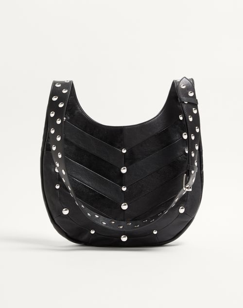 Valentino Garavani - Valentino Garavani Hoboho Hobo Bag In Chevron-patterned Nappa Leather With Studs - Black - Woman - Shoulder Bags