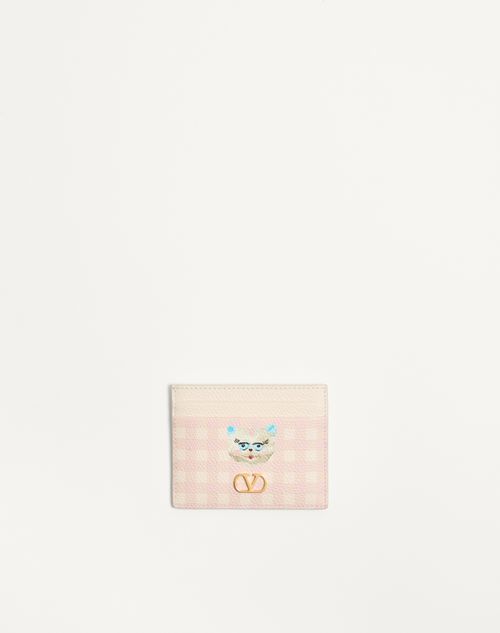 Valentino Garavani - Vlogo Signature Le Chat De La Maison Cardholder In Grainy Calfskin - Pink/ivory - Woman - Wallets And Small Leather Goods