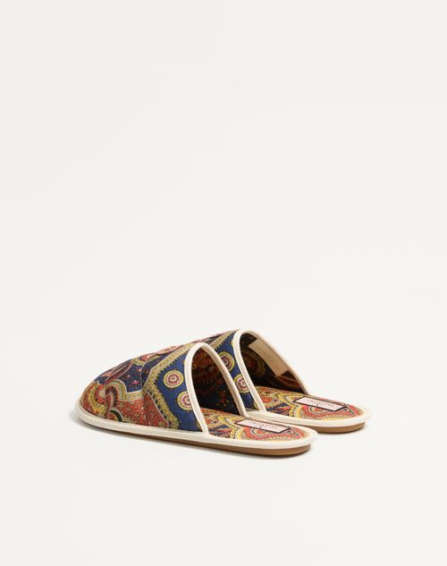 Valentino Garavani - Ta Chambre Slide In Voyage Imaginaire Denim Fabric - Multicolor/ivory - Man - Sandals