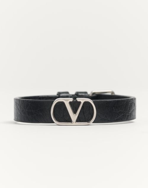 Valentino Garavani - Vlogo Signature Grainy Calfskin Bracelet - Black - Man - Jewelry