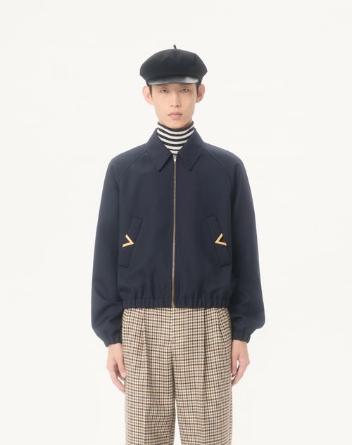 Valentino - Valentino Nylon Bomber With Vgold On Side Pockets - Navy - Man - Outerwear