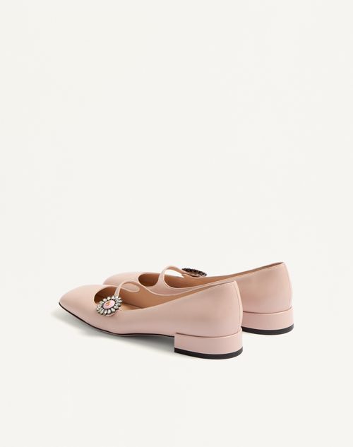 Valentino Garavani - Mary-jane Preshoes Ballerina In Kidskin With Jewel Button 20mm - Water Rose/crystal/pink - Woman - Ballerinas