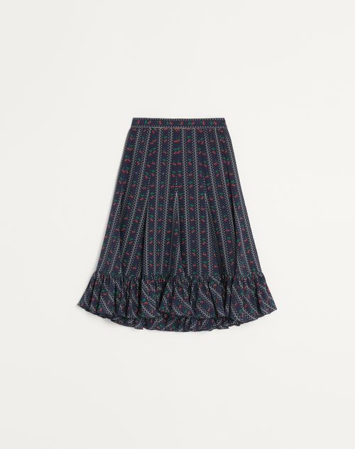 Valentino - Crepe De Chine Midi Skirt With Cherryfic Print - Navy/cherry Red - Woman - Skirts