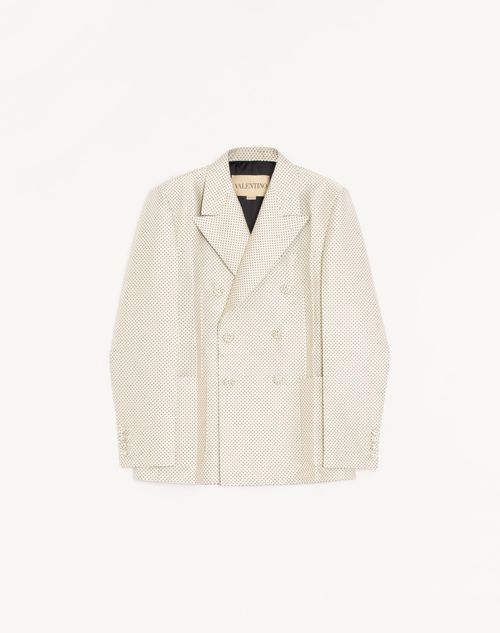 Valentino - Valentino Double-breasted Silk Jacket With Plusdepois Jacquard Pattern And Pressed Crease - Ivory/black - Man - Coats And Blazers