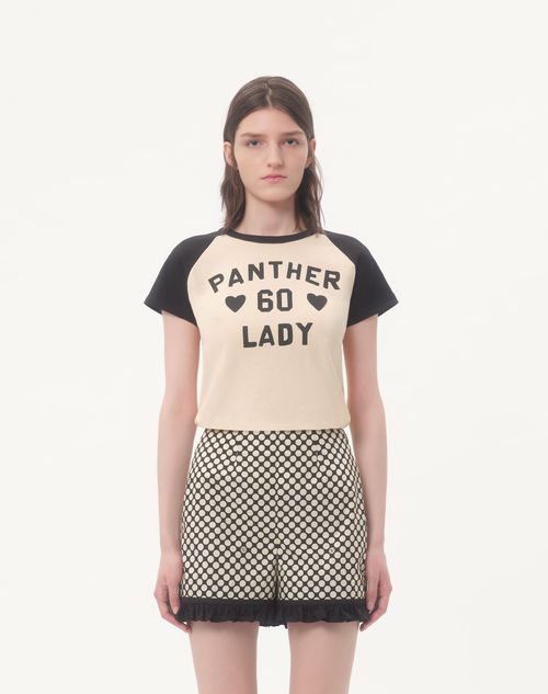 Valentino - Cotton T-shirt With Chez Valentino Print - Birch/black - Woman - Tshirts And Sweatshirts