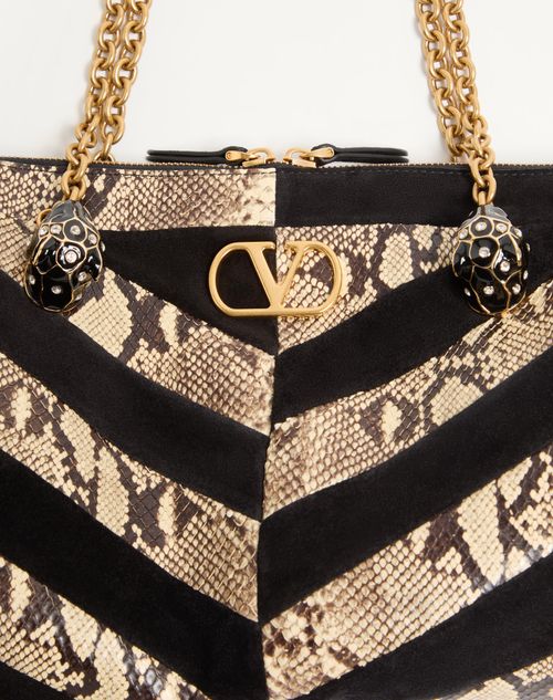 Valentino Garavani - Valentino Garavani Panthea Python And Suede Chevron Motif Shoulder Bag - Natural/black - Woman - Shoulder Bags
