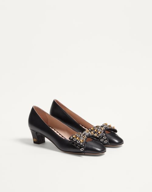 Valentino Garavani - Bowow Pump In Kidskin With Studs 45mm - Black - Woman - Pumps