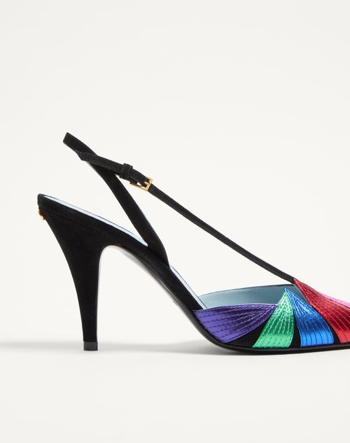 Valentino Garavani - Foliefoliage Suede Slingback Pump 90mm - Black/multicolour - Woman - Pumps