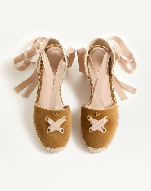 Valentino Garavani - Resort-keilabsatz Aus Spaltleder 75mm - Havana Beige - Frau - Espadrilles Und Wedges