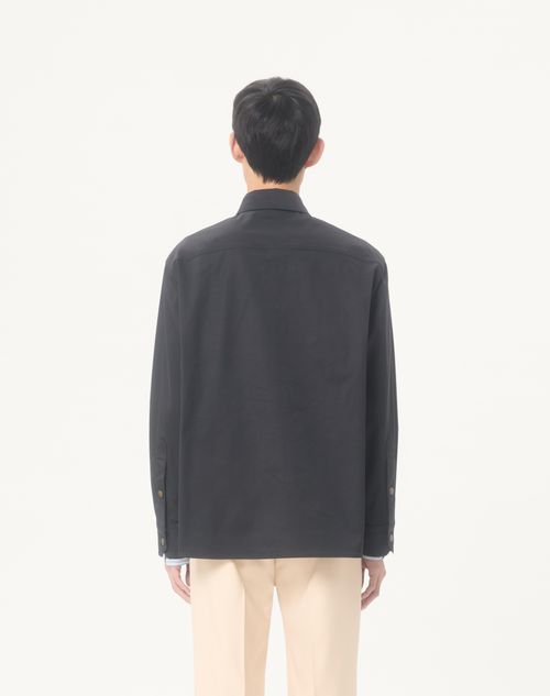 Valentino - Nylon Shirt Jacket With Patch Vlogo - Navy - Man - Outerwear