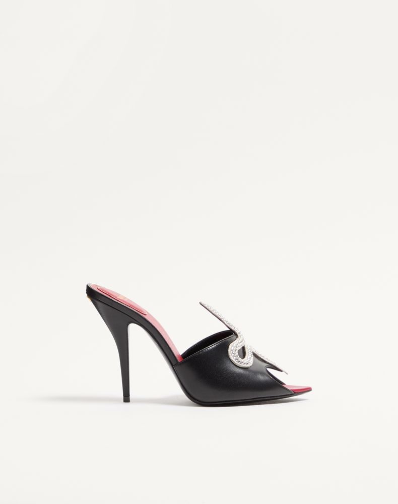 Valentino Garavani Women's Black/Crystal Coeur Vipère Kidskin Slide Sandal 105Mm Woman 41