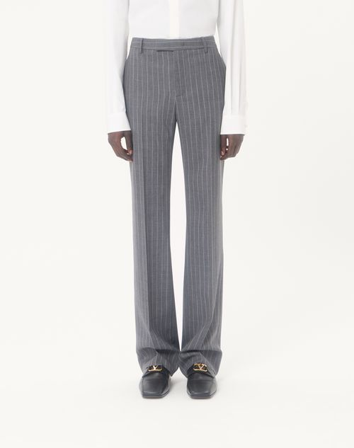 Valentino - Valentino Wool Pinstripe Trousers - Grey - Man - Pants And Shorts