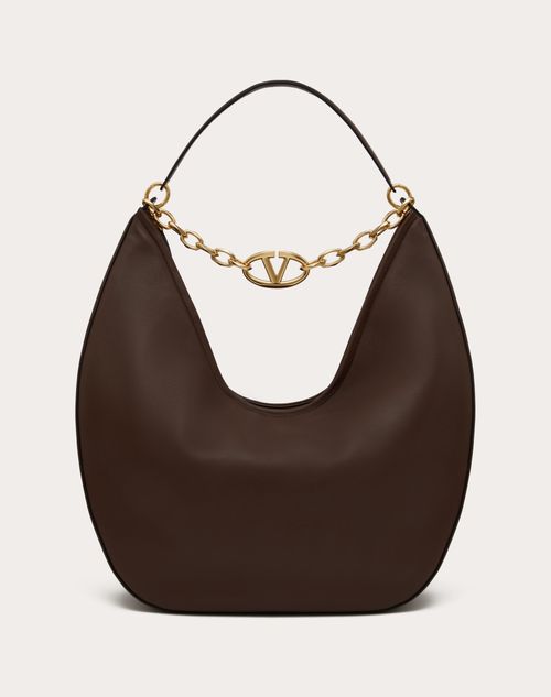 Shop Valentino Garavani Maxi Vlogo Moon Nappa Leather Hobo Bag With Chain Woman Cocoa Uni