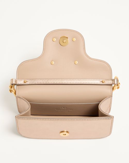 Valentino Garavani - Valentino Garavani Locò Small Shoulder Bag In Laminated Calfskin - Champagne - Woman - Shoulder Bags