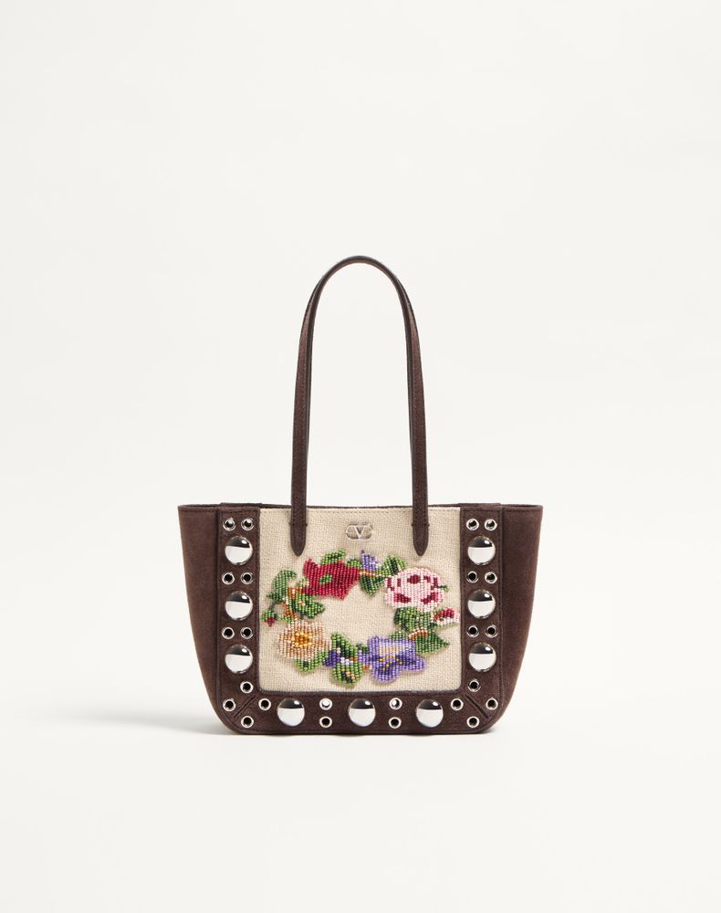 Valentino Garavani Women's Multicolour/Testa Di Moro Nellcôte Mini Embroidered Shopping Bag Woman Uni