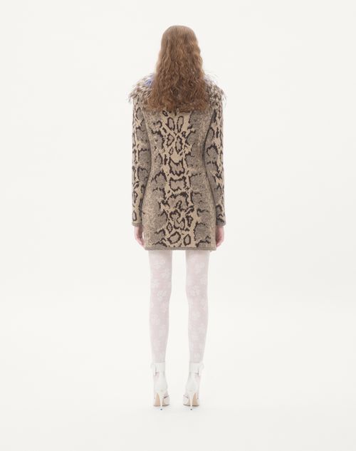 Valentino - Cashmere Dress With Animal Print And Feathers - Animal Print - Woman - Dresses