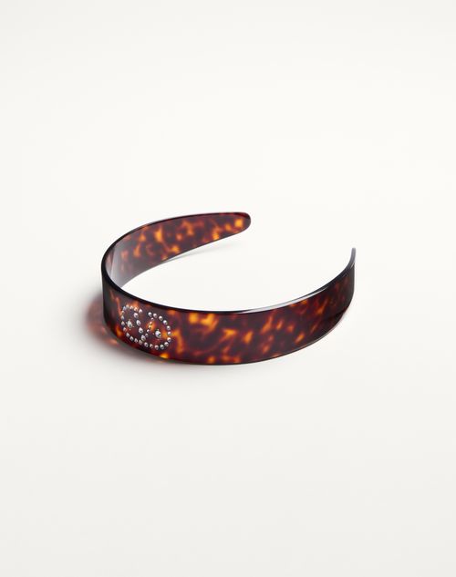 Valentino Garavani - Vlogo Signature Headband In Resin, Metal And Crystals - Tartaruga/gold/crystal - Woman - Hair Accessories