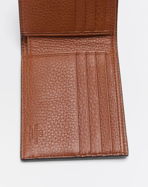Valentino Garavani - Rockstud Wallet In Grainy Calfskin - Saddle Brown - Man - Wallets And Small Leather Goods