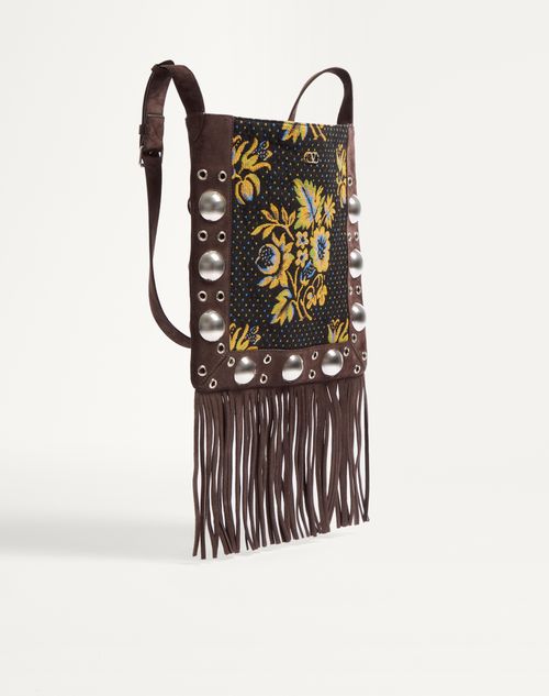 Valentino Garavani - Valentino Garavani Nellcôte Shoulder Bag In Jacquard Fabric With Fringes - Multicolor/testa Di Moro - Man - Shoulder Bags