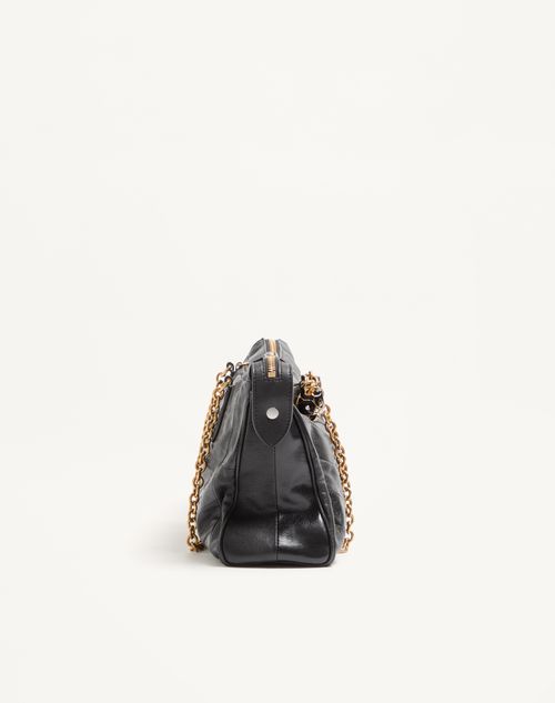 Valentino Garavani - Valentino Garavani Panthea Shoulder Bag In Nappa Leather With Chevron Pattern - Black - Woman - Totes