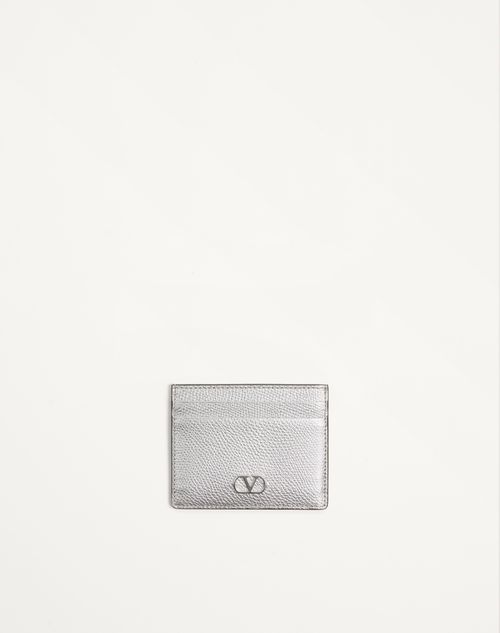 Valentino Garavani - Vlogo Signature Cardholder In Laminated Grainy Calfskin - Silver - Woman - Wallets And Small Leather Goods