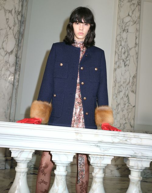 Valentino - Caban In Plain Wool Tweed - Navy - Woman - Jackets And Blazers