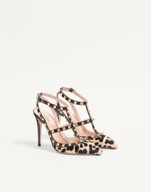 Valentino Garavani - Rockstud Pumps With Straps In Pony-effect Calfskin 100mm - Natural/brown - Woman - Pumps