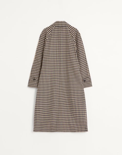 Valentino - Single-breasted Cotton And Wool Coat With Vichy Pattern - Navy/beige - Man - Coats And Blazers