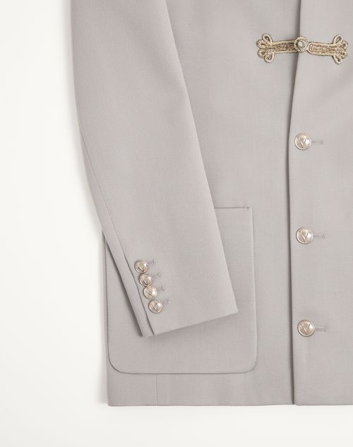 Valentino - Valentino Diagonal Wool Jacket With Embroidered Frog Closures - Light Grey - Man - Coats And Blazers