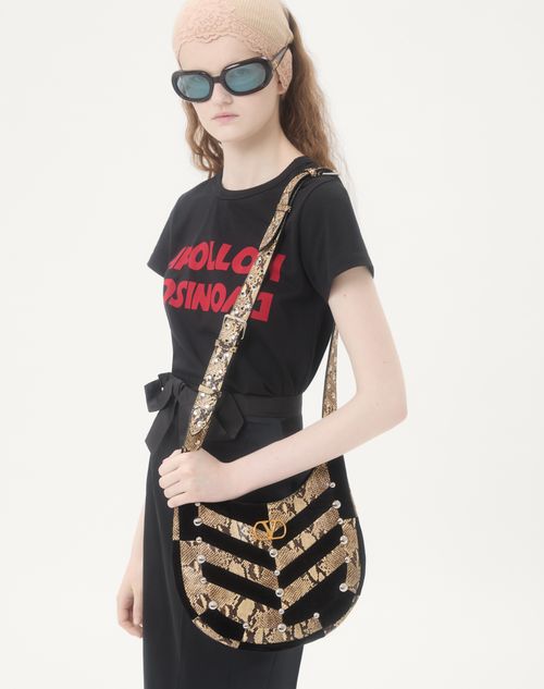 Valentino Garavani - Valentino Garavani Hoboho Small Hobo Bag In Python And Chevron-patterned Suede With Studs. - Beige/black - Woman - Shoulder Bags