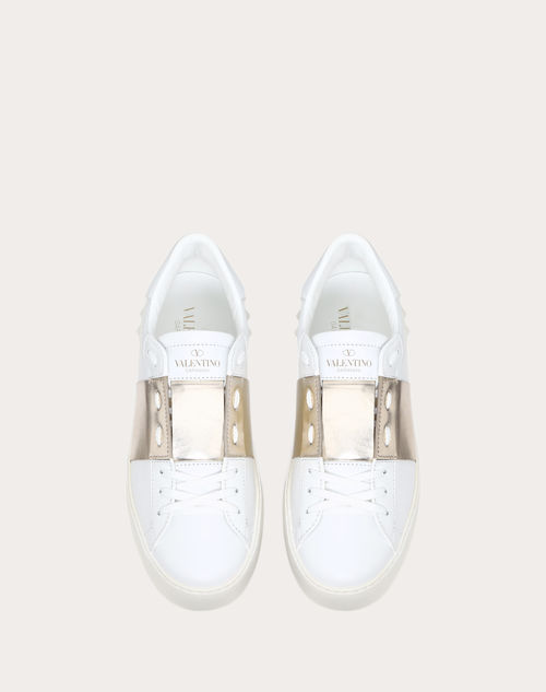 Valentino Garavani - Open Sneaker With Metallic Stripe - White/platinium - Woman - Shoes