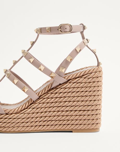 Valentino Garavani - Rockstud Ankle Strap Wedge Sandal In Calfskin Leather 95 Mm - Skin - Woman - Espadrilles And Wedges