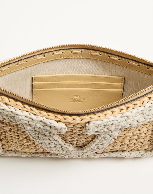 Valentino Garavani - Valentino Garavani Viva Superstar Small Pouch In Synthetic Raffia - Natural/butter - Woman - Clutches