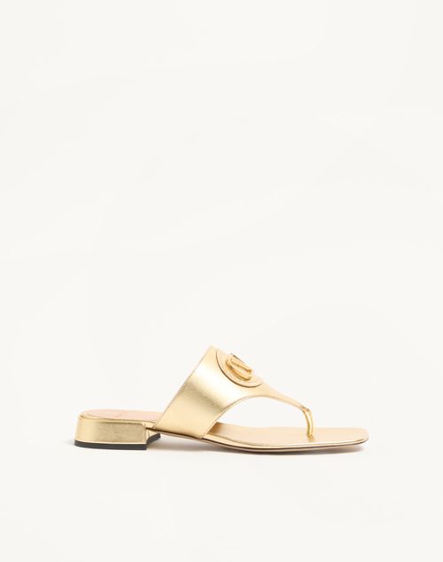Valentino Garavani Vlogo Signature Laminated Nappa Thong Sandal 20mm Woman Antique Brass 39.5 In Gold