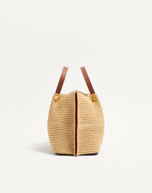Valentino Garavani - Medium Straw Summer Tote - Saddle Brown/natural/rouge Pur - Woman - Totes
